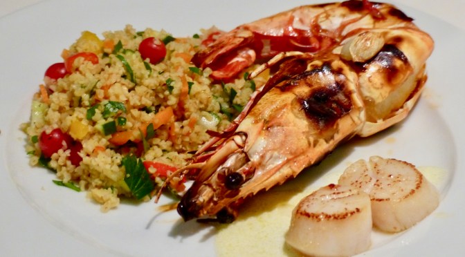 Riesengarnele mit buntem Bulger und Jacobsmuschel