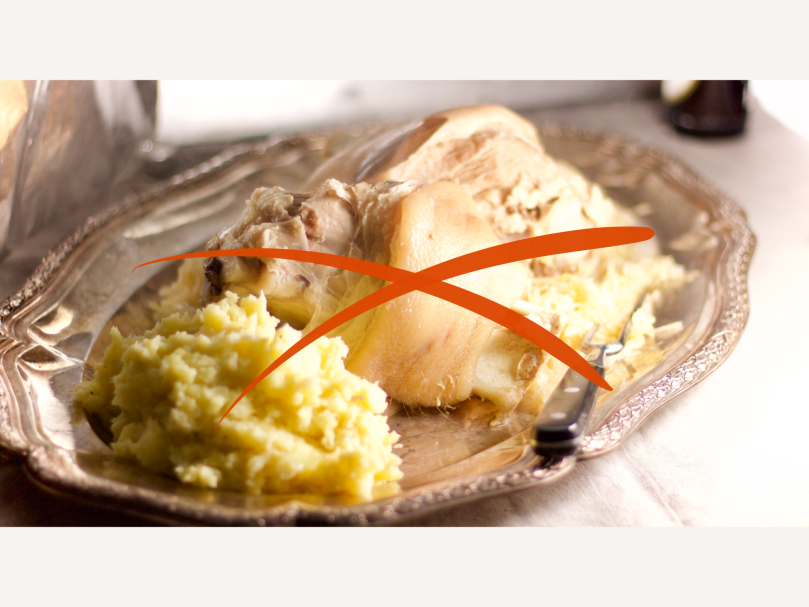 Eisbein mit Sauerkraut und Kartoffelpüree rot durchgestrichen