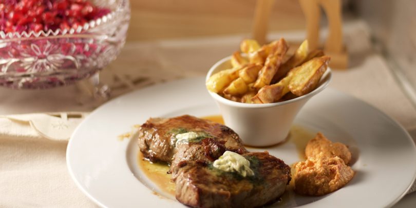 Kalb, Rotkraut, Fritten, Pommes, Heißluftfritteuse